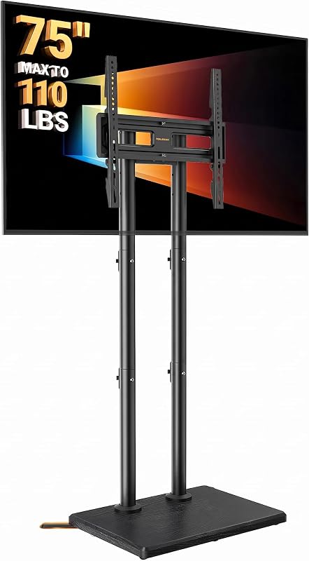 Universal Floor TV Stand for 32–75" TVs up to 110 lbs, Height-Adjustable Tall TV Stand with Solid Wood Base & Extra-Stable Anti-Tip Feet, Swivel TV Mount for Bedroom, VESA 400x400, PGFLS34B