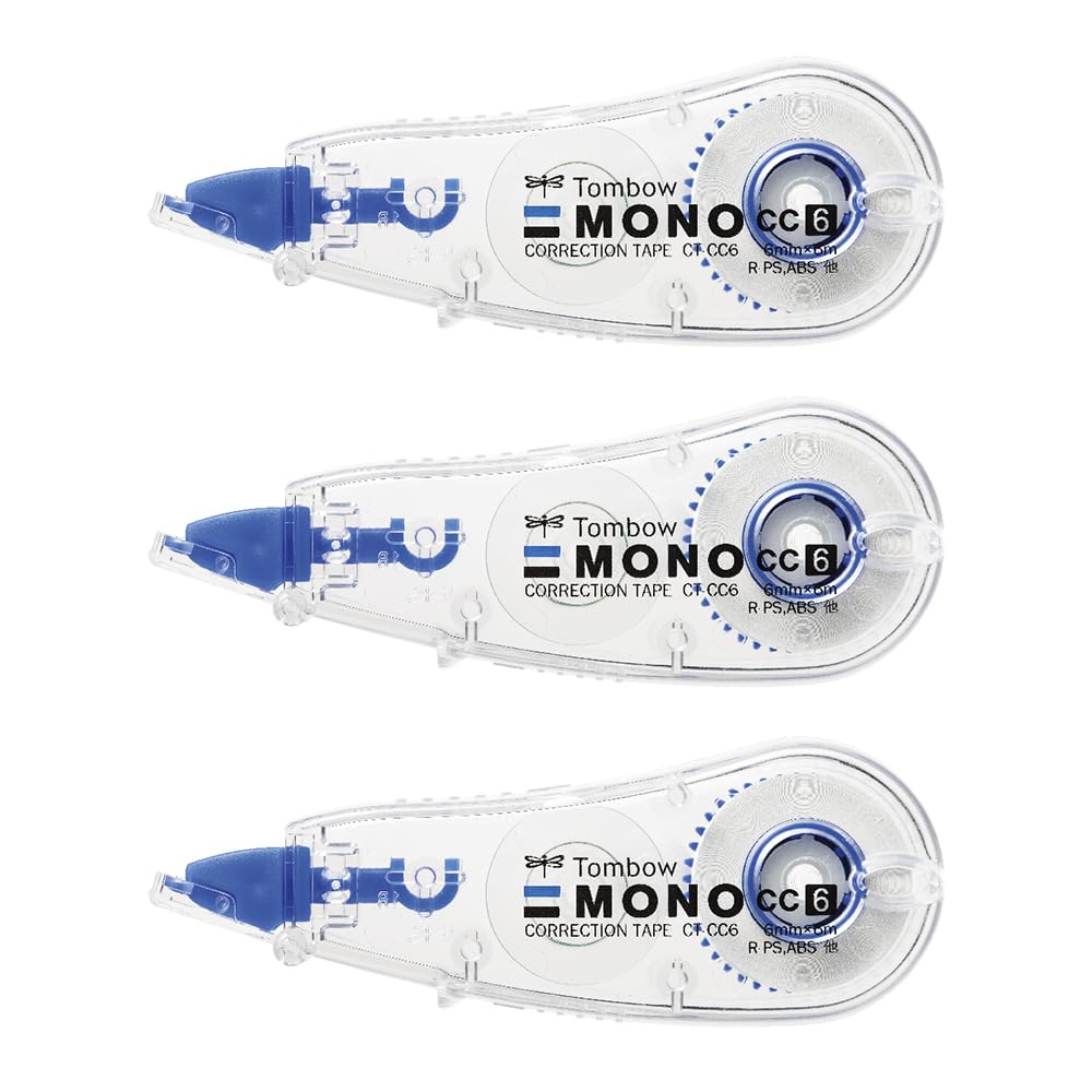 トンボ鉛筆 修正テープ 6mm MONO モノCC (ミニサイズ・高密着テープ) 使い切りタイプ 6m 3個 KCB-327 (CT-CC6×3)