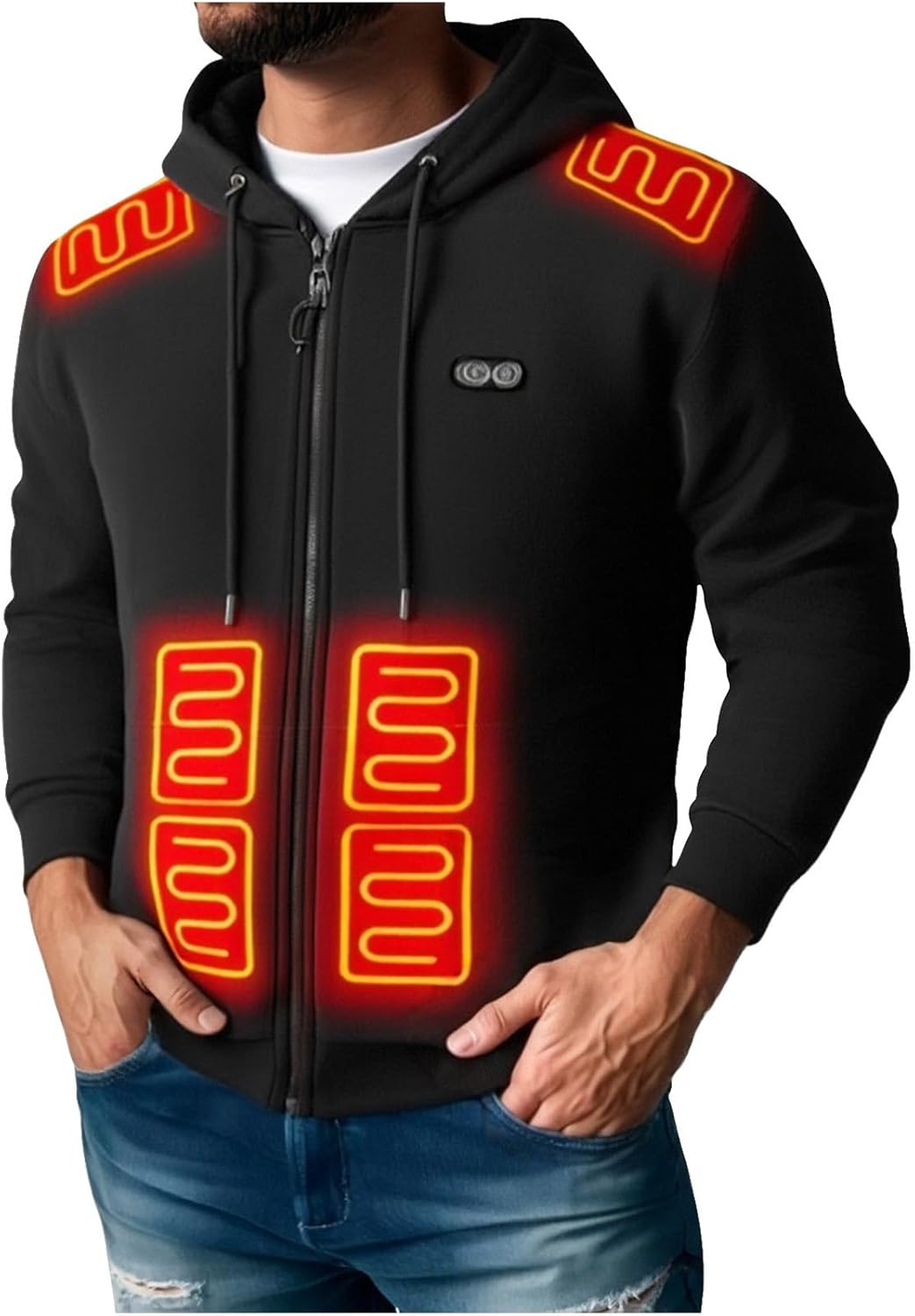 Womens Mens Heated Hoodies Zip Up Drawstring Hooded Jacket Windbreak Warming Rechargeable Sweatshirt with Pockets