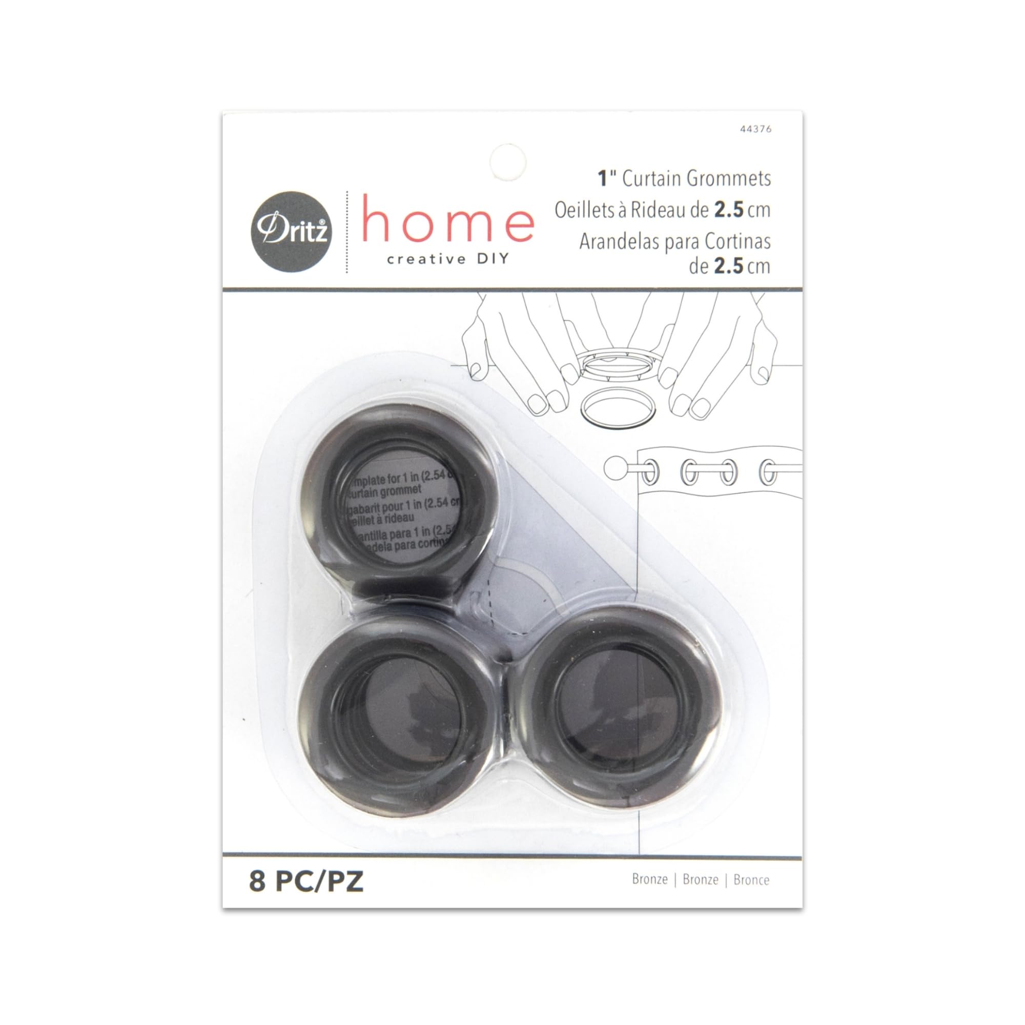 Dritz 1-Inch Inner Diameter Plastic Curtain Grommets, Pack of 8, Bronze