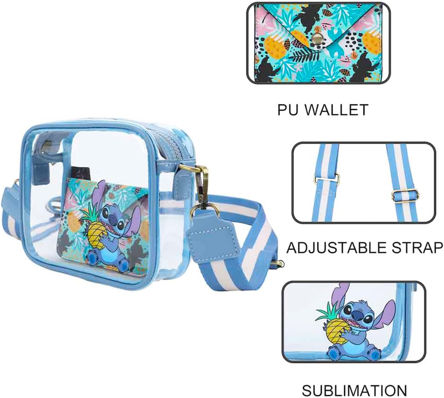 Stitch Clear Purse Set - Disney Handbag Bundle with Cute Crossbody Bag and Wallet for Women Plus More | Stitch Transparent Purse for Stadiums Set
