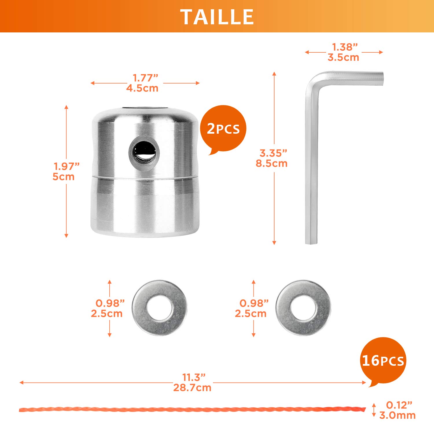 Viabrico 2X Tête de débroussailleuse universelle en aluminium tête de coupe-herbe fil nylon M8 M10
