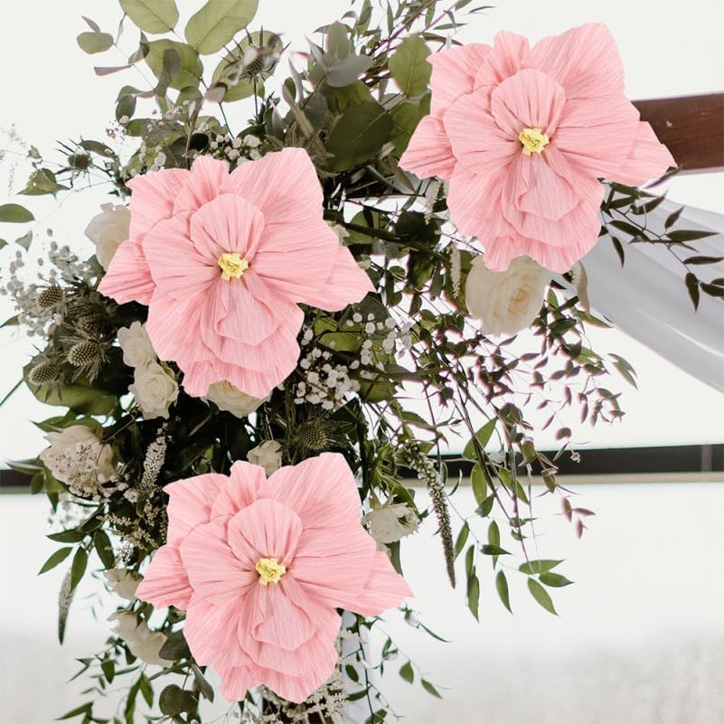 MAGICLULU 10pcs Pink Crepe Paper Flowers, 10 Inch Large 3D Floral Wall Decor for Wedding Party and Baby Shower, DIY Handmade Peony Decorations for Nursery, Backdrop Ornaments for Home Events