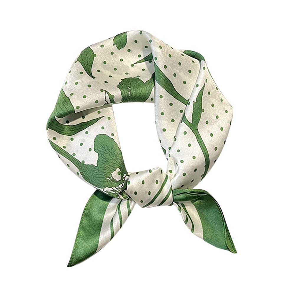 MEISEE Mulberry Silk Scarfs Women Small Square Scarf 21" x 21" Breathable Lightweight Neckerchief Headscarf, 23-white+green Dot, 53cm*53cm