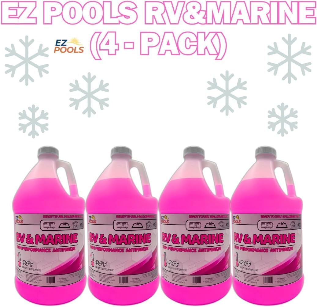 EZ POOLS RV/Marine Antifreeze | 4 Pack | -50 Point Freezing (F) | 4 Gallon
