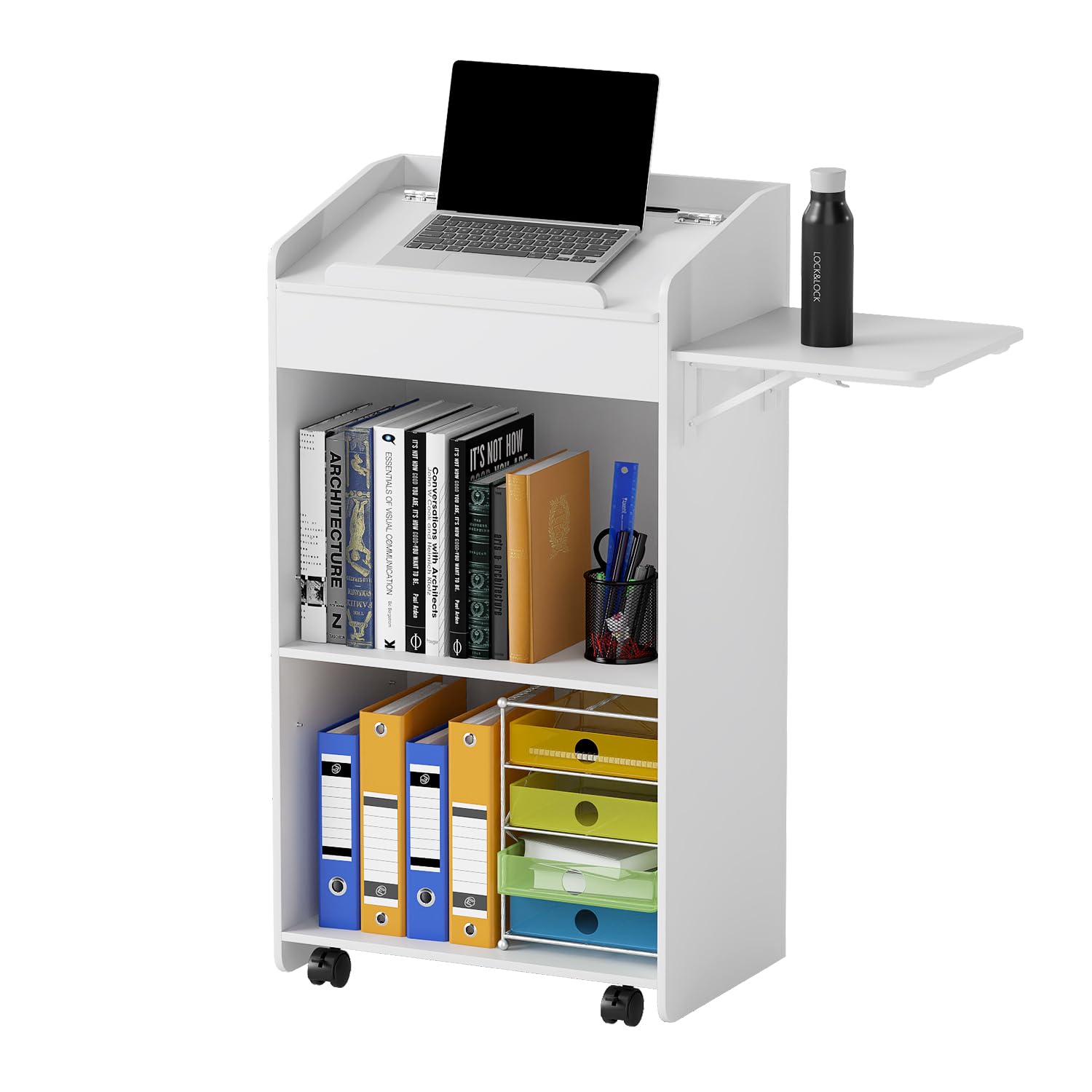 ybaymy Podium Stand with Wheels, Rolling Podium for Teachers Host Stand Portable Mobile Standing Desk Podium Church Pulpit Lectern Presentation Stand