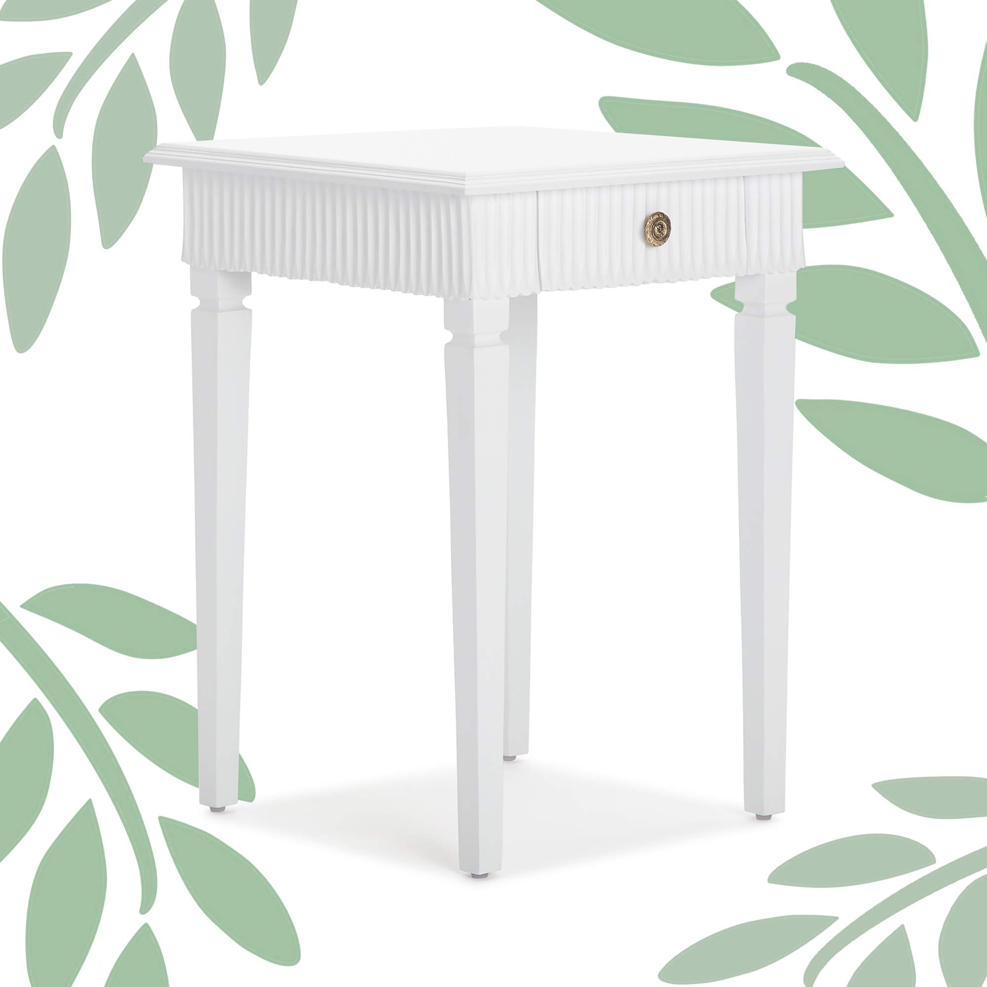 Finch Atwood Bedside Table with Drawer Small Side End Accent Nightstand for Bedroom or Living Room Sofa Fully Assembled, White