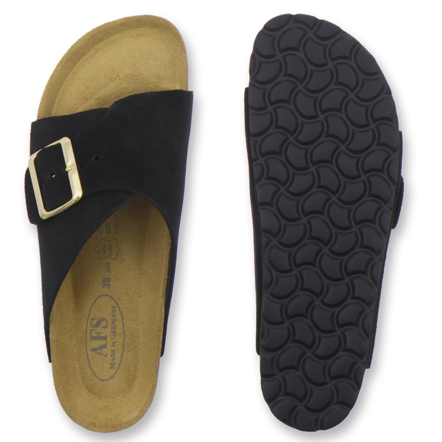 AFS-Schuhe 2150 - Mules tendance pour femme - En cuir véritable - Sandales d'été avec grande boucle - Fabriquées à la main en Allemagne