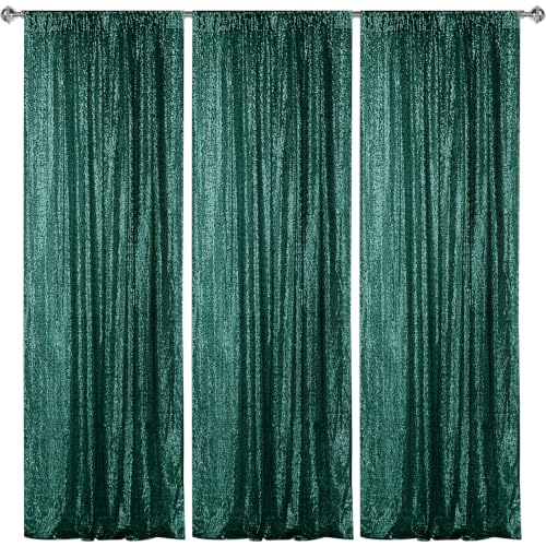 Sugargirl Dark Green Sequin Backdrop Curtain 3 Panels 2FTx8FT Glitter Dark Green Background Drapes Sparkle Photography Backdrop for Party Wedding Birthday Wall Decoration