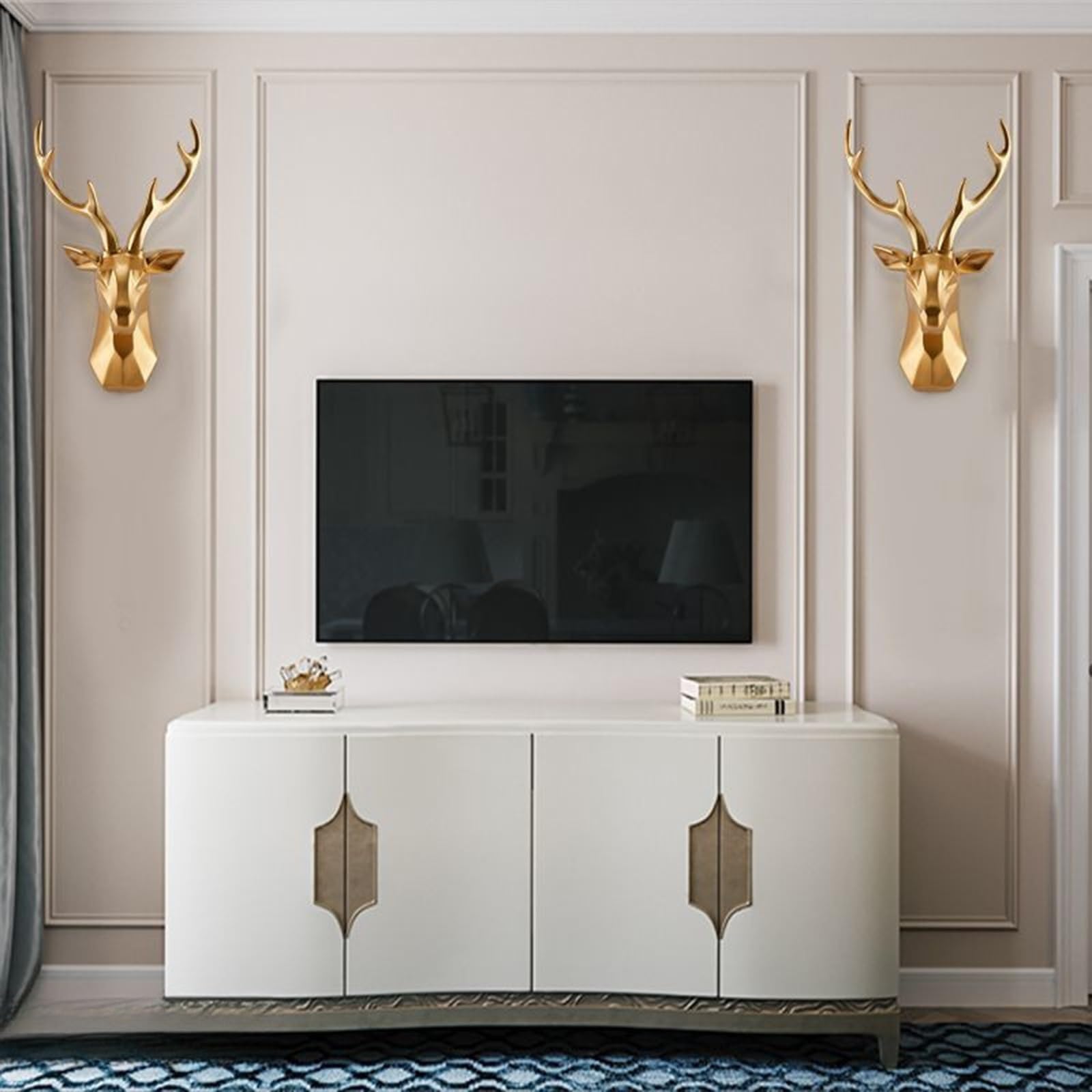 SYLUOQP Decorazione da parete con testa di cervo 3D, decorazione da parete con testa di cervo, decorazione da parete in resina, animali tassidermia, decorazioni for la casa(White,50 * 57 * 26cm)