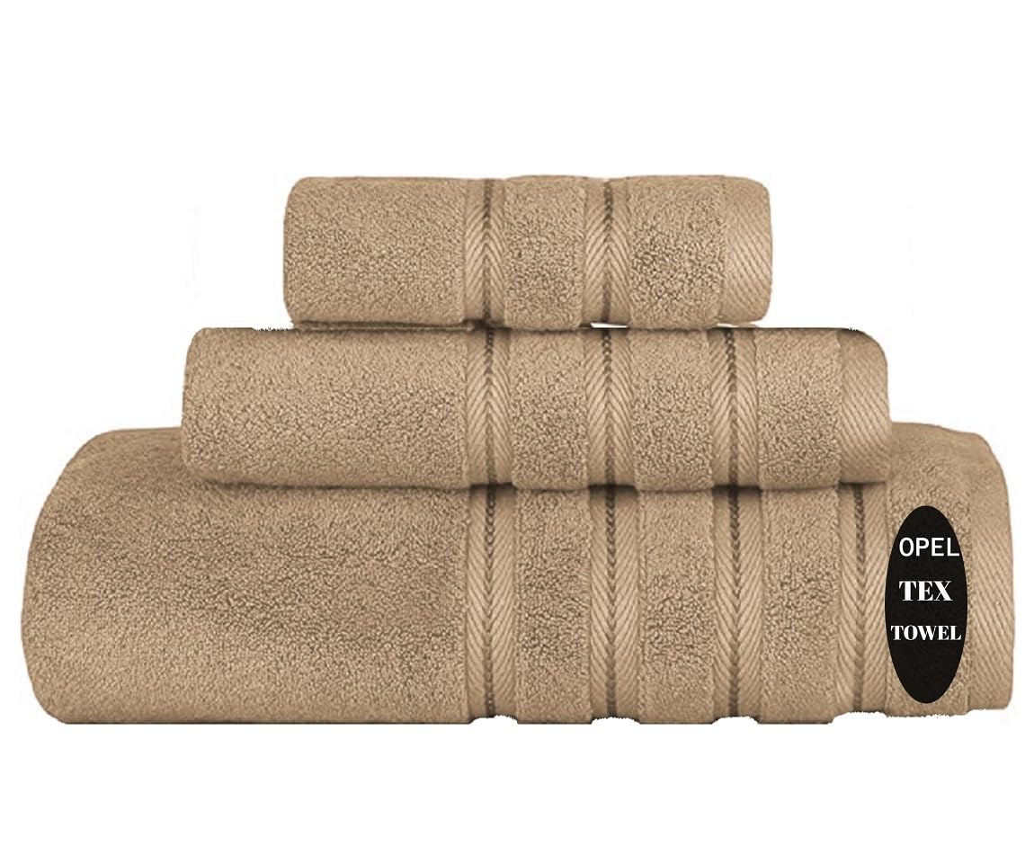 Opel tex 100% Egyptian Cotton 6 Piece Towel Set 700-GSM Ultra Soft -Luxurious & High Absorbency- Large Bath Sheet, Hand Towel & Washcloths 3 Pcs Bale Set Hotel Towels (Latte, 3 Pcs Towel Set)