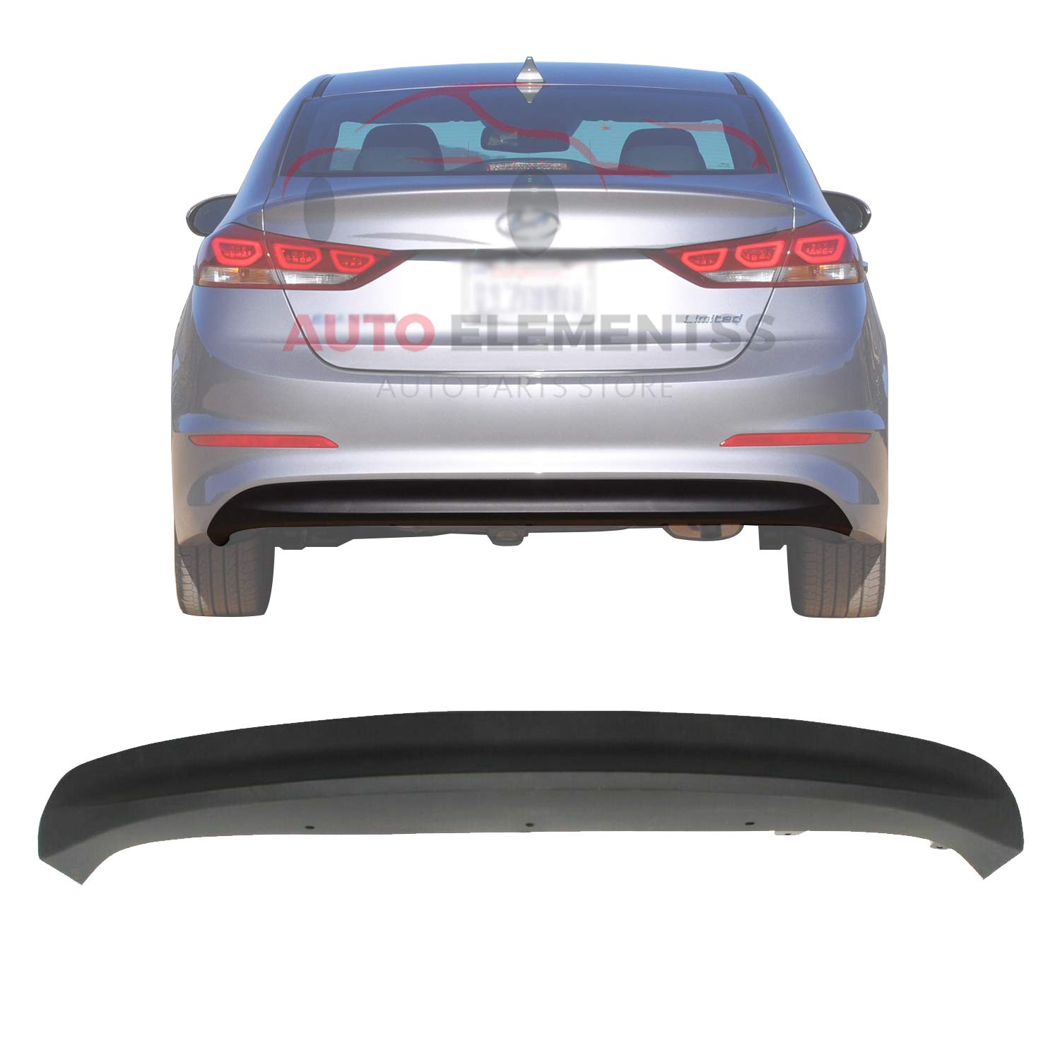 Rear Bumper Lower Valance Cover Textured Black for 2017-2018 Hyundai Elantra Sedan Direct Replacement 86612F2000