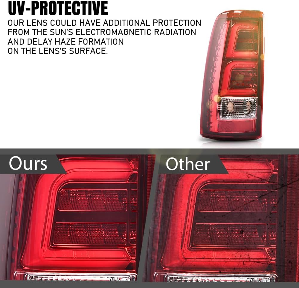 G-PLUS LED Tube Tail Lights Fit Chevy Silverado 1500 2500 & HD 99-02/Fit GMC Sierra 1500 2500&HD 99-06,Driver & Passenger,Brake Lamps Red/Chrome w/White light Bar Luces Traseras Faros TraserosAssembly
