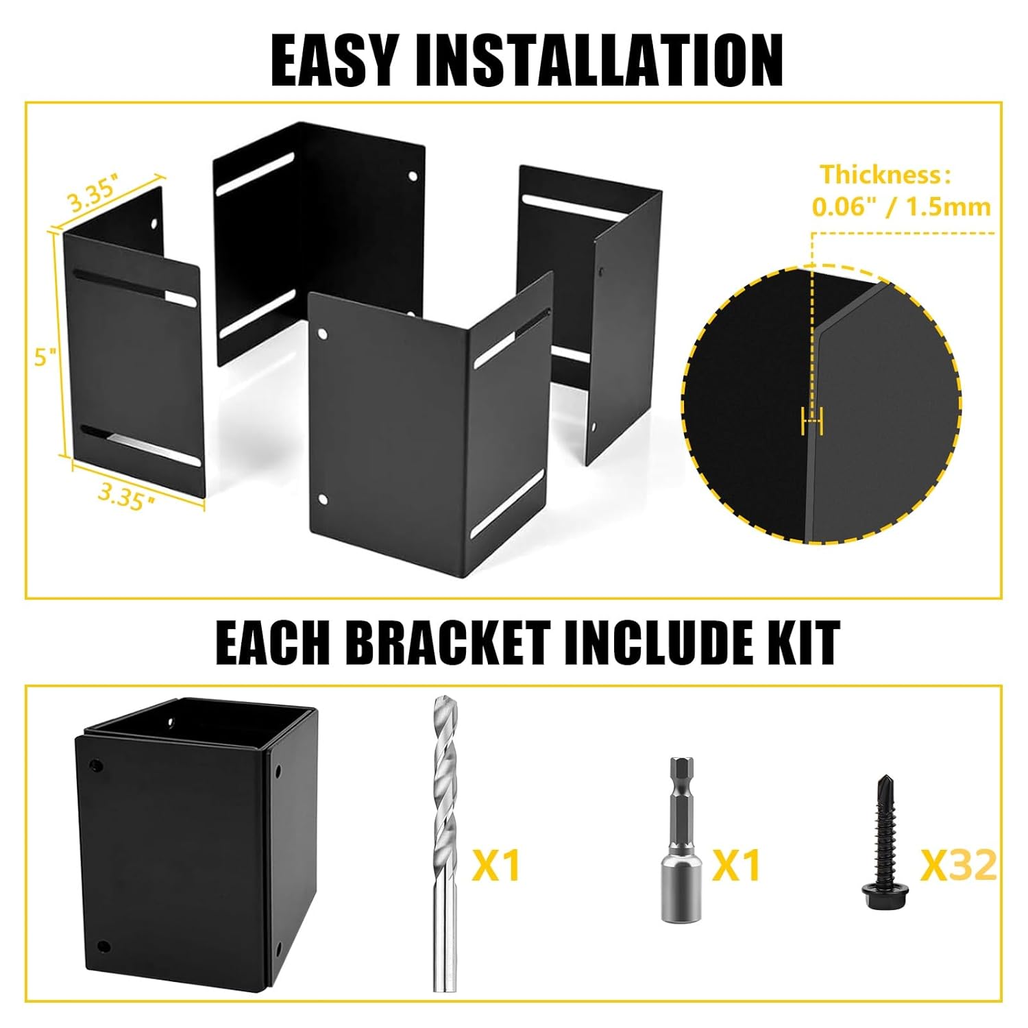 Post Base Protectors,Adjustable(Range 3.3-6 in) Protects Wood Post for Decks,Wood Fences,Porchs,Mailbox from Lawnmower and Rain Damage (4 Pack)…