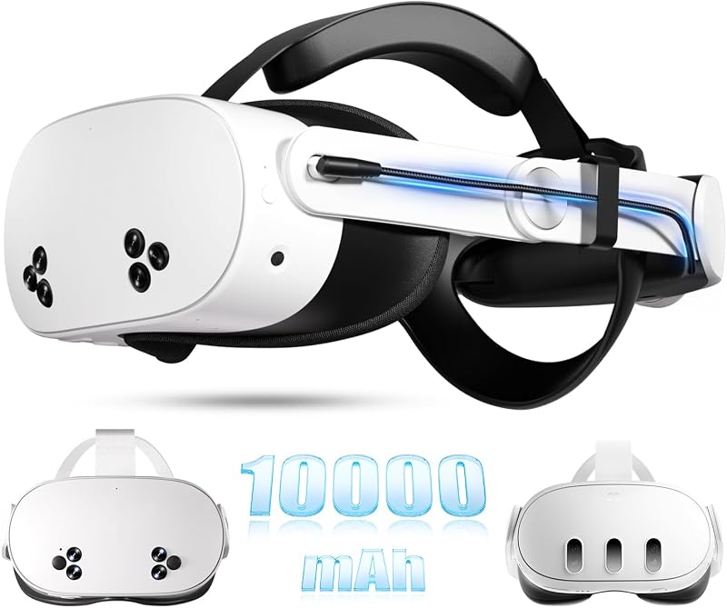 10000mAh Battery Head Strap for Meta Quest 3/3S - Elite Strap with Battery Pack Accessories Fast Charger to Extend Quest 3/3S 2-4H Playtime - Battery VR Headset Strap Enhanced Support and Comfort