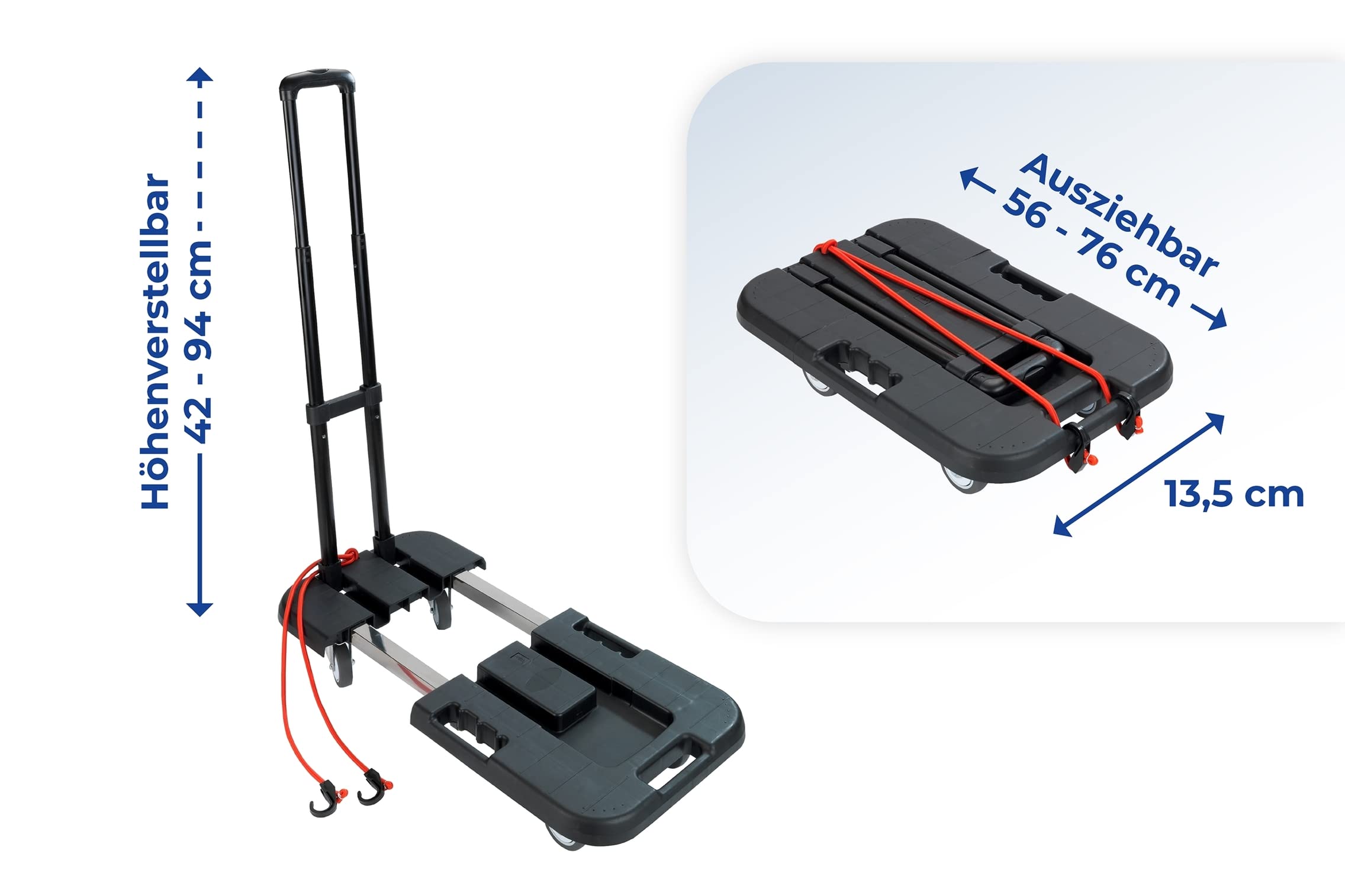 Maximex Sackkarre Mod. Transport-Profi ausziehbarer Ziehwagen stabile Transporthilfe mit höhenverstellbarem Griff bis 150 kg belastbar 56-76x38x13,5 cm Kunststoff PP Stahl TPR Schwarz Silber