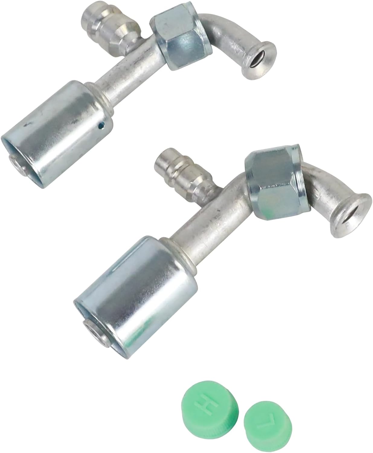 Air Conditioning AC Fitting Set #8 and #10 Female Flare Beadlock 90 Degree with R134a Pressure Valve