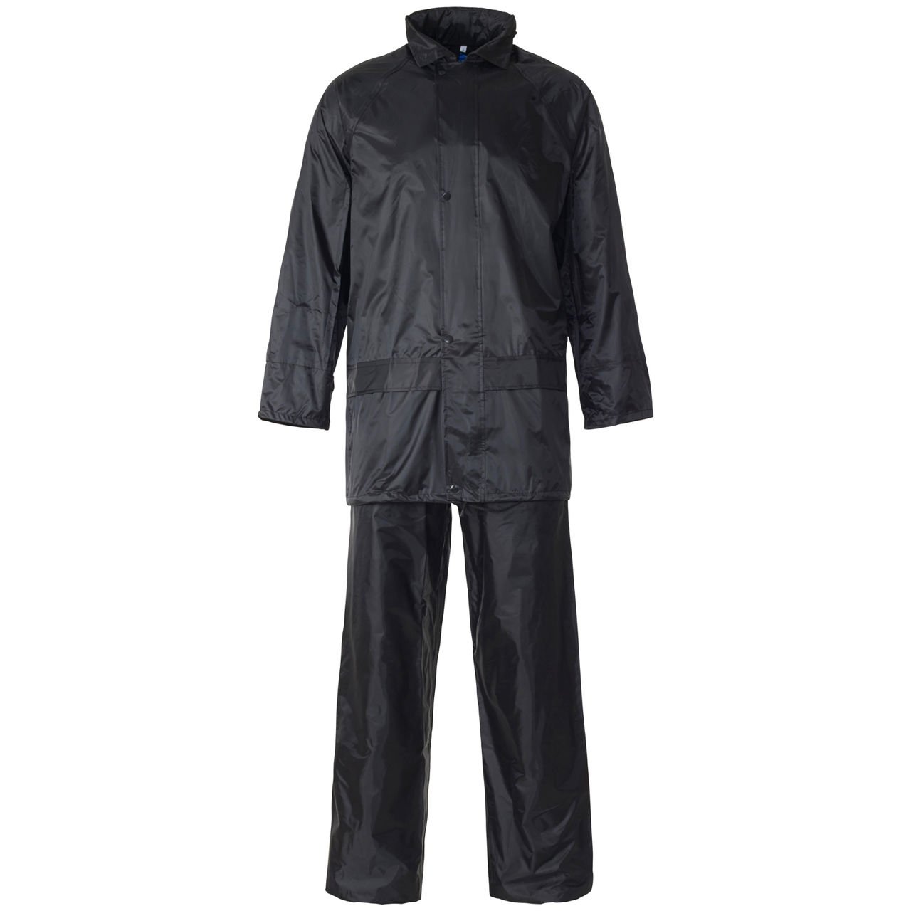 MyShoeStore Unisex Rainsuit Two-Piece Set with Hooded Jacket and Elasticated Trousers, Waterproof Polyester/PVC Construction, Black, L