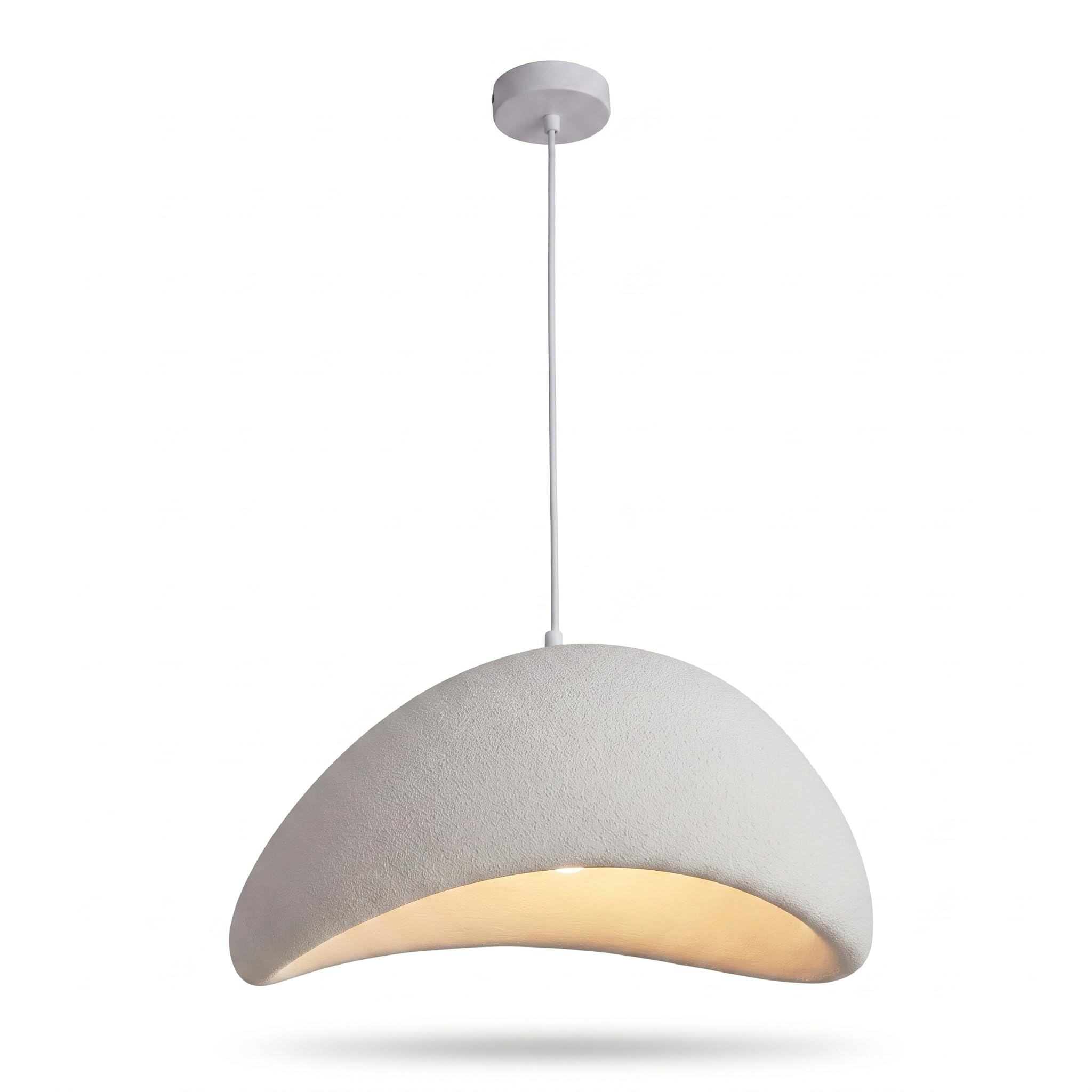 BARCELONA LED Duża Lampa Wisząca Wabi Sabi Ø50cm, Lampa Sufitowa z Teksturowanej Żywicy, Oprawa E27 w Stylu Japandi Boho Minimalistycznym do Salonu, Jadalni i Sypialni