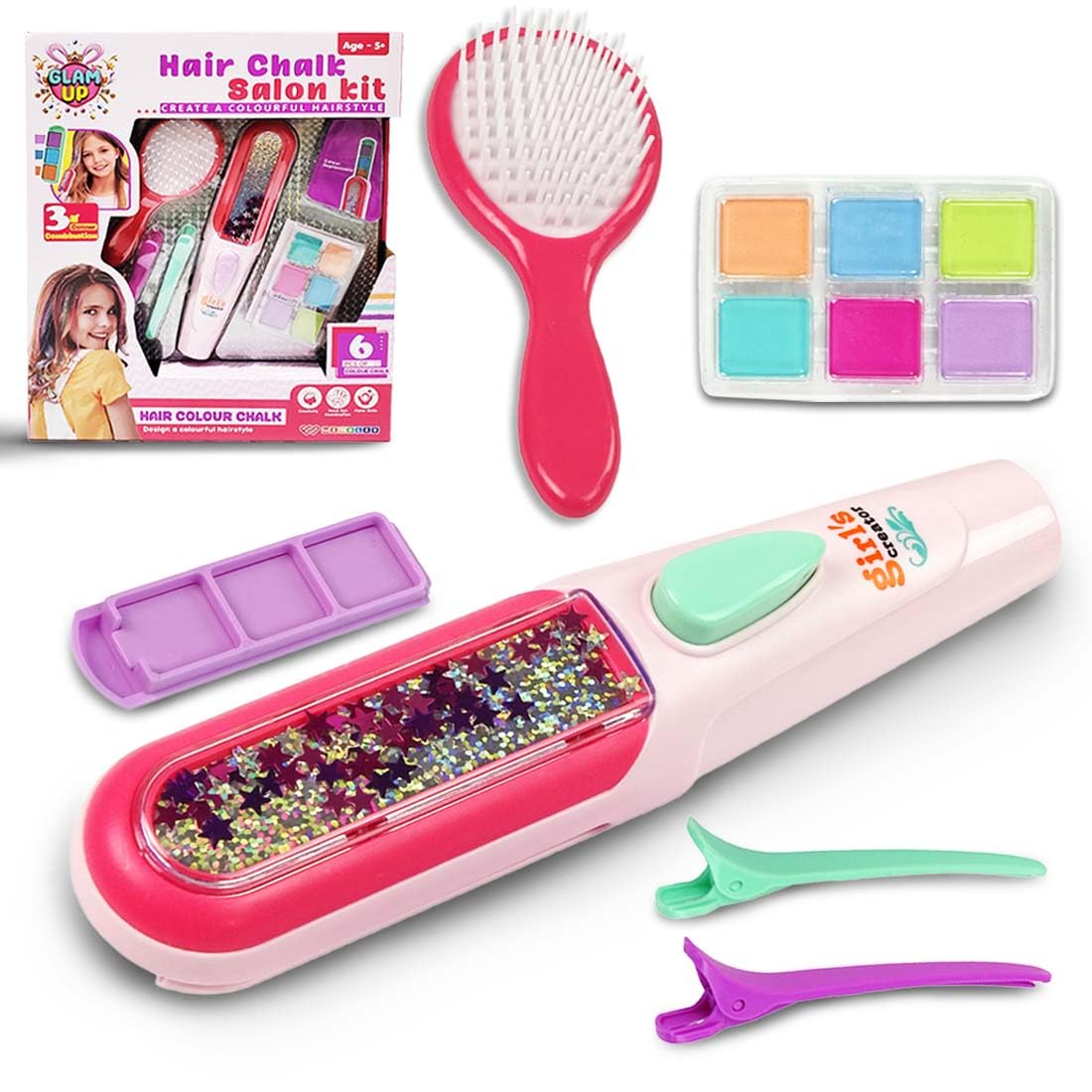 Wembley Hair Dyeing Salon Kit for Kids Teens Pretend Play Toy Hair Strands Color with Hair Dye Machine 6 Color Blocks & Accessories Hairstyling Fun Set Non-Toxic Safe for Kids