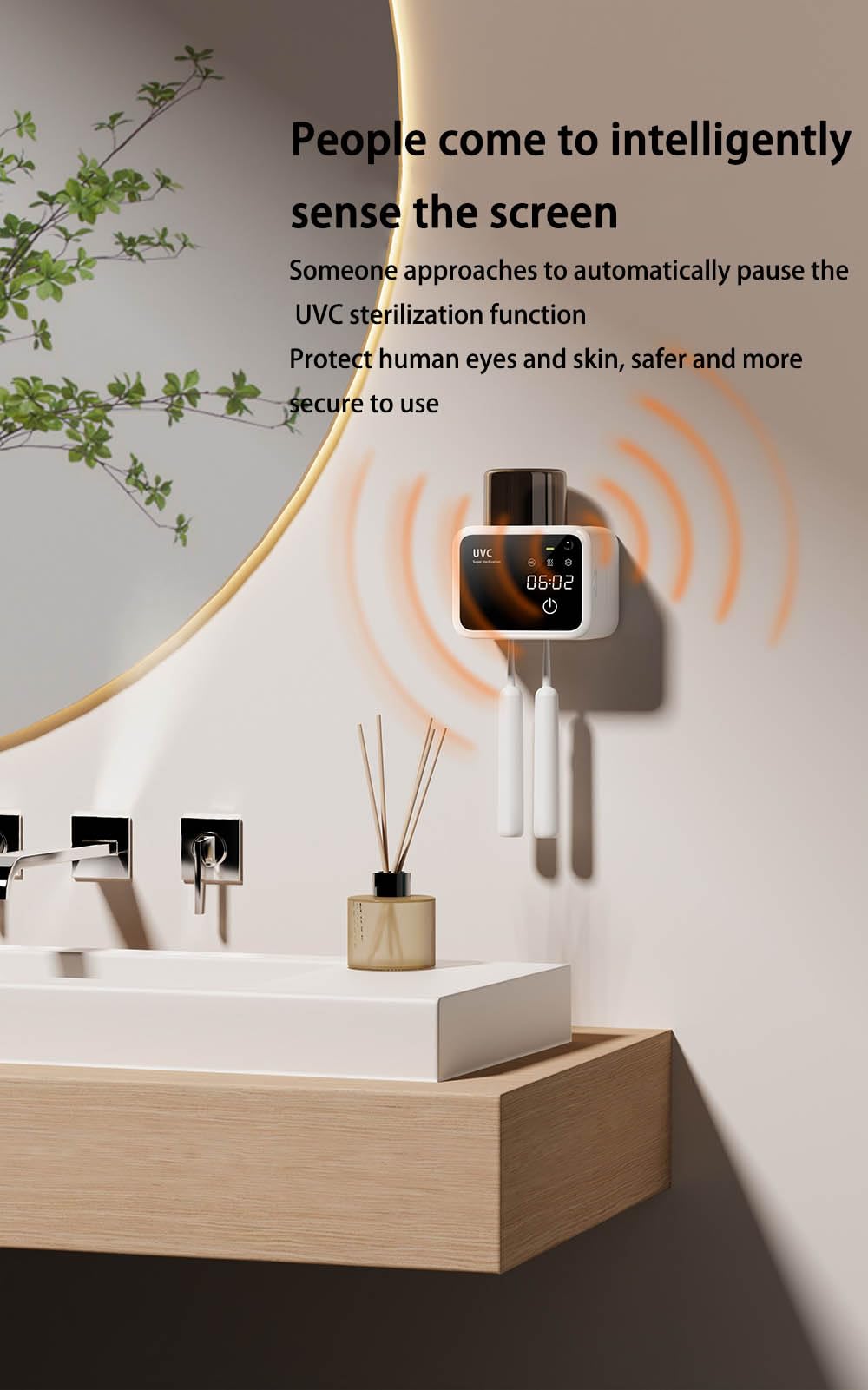 20000mAh Desinfectante para Cepillos De Dientes con UV,Esterilizador Cepillo Dientes UV Soporte Cepillo de Dientes Pared,Función De Tiempo (Blanco),Instalación sin Perforación,Soporte para 2 Cabezales