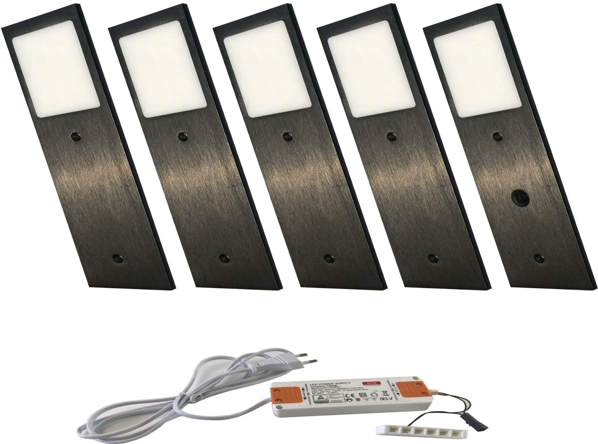 ACCE spots LED ultra fins avec corps en aluminium - Pour meuble ou cuisine - Avec convertisseur (blanc chaud, Lot de 5)