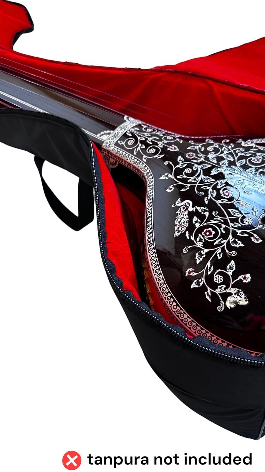 MIRAJ Musical Female Tanpura Soft Rexin Cover/Ladies Tanpura (Tambura) Bag/Case with Foam Padding and Beautiful Velvet, BLACK, Backpacks - Image 6