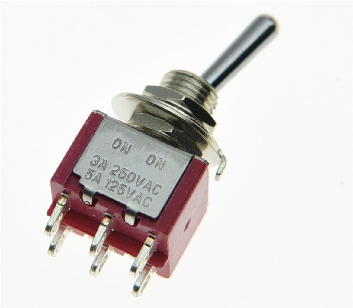 SALECOM 5pcs DPDT 6 Pin 2 Way ON ON Guitar Mini Toggle Switch Car/Boat Switches