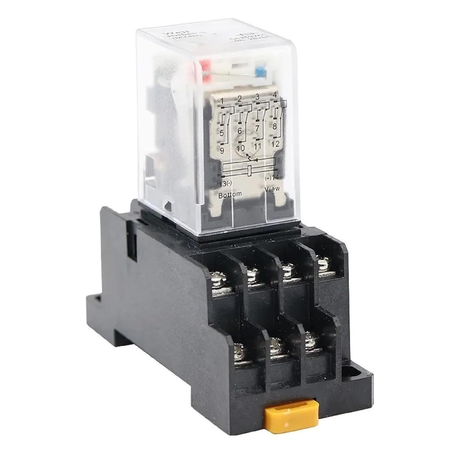 MY4NJ Electromagnetic Power Relay with Socket, AC/DC 12V-380V, 4PDT 14 Pin, DIN Rail Mount, LED Indicator, 5A 240VAC Rating (380V DC)