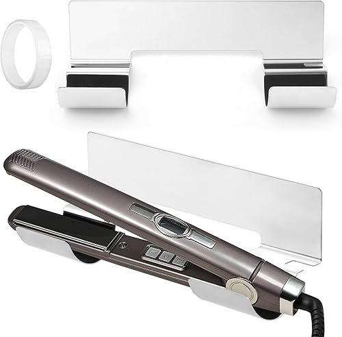 Miniatura 9 de Soporte de pared para rizador de acero inoxidable, organizador de plancha plana con diseño resistente al calor para baños pequeños y dormitorios,