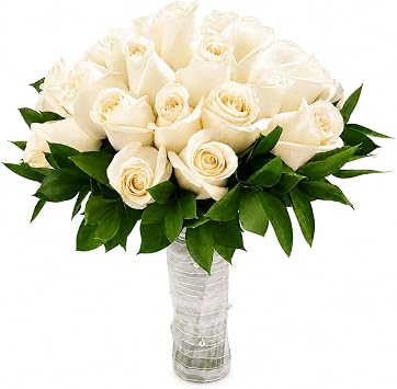 GlobalRose Royal Ivory Bridal Bouquet | Classic Wedding Bouquet with Ivory Roses and Cream Ribbon | Fresh Floral Arrangement for Elegant Brides