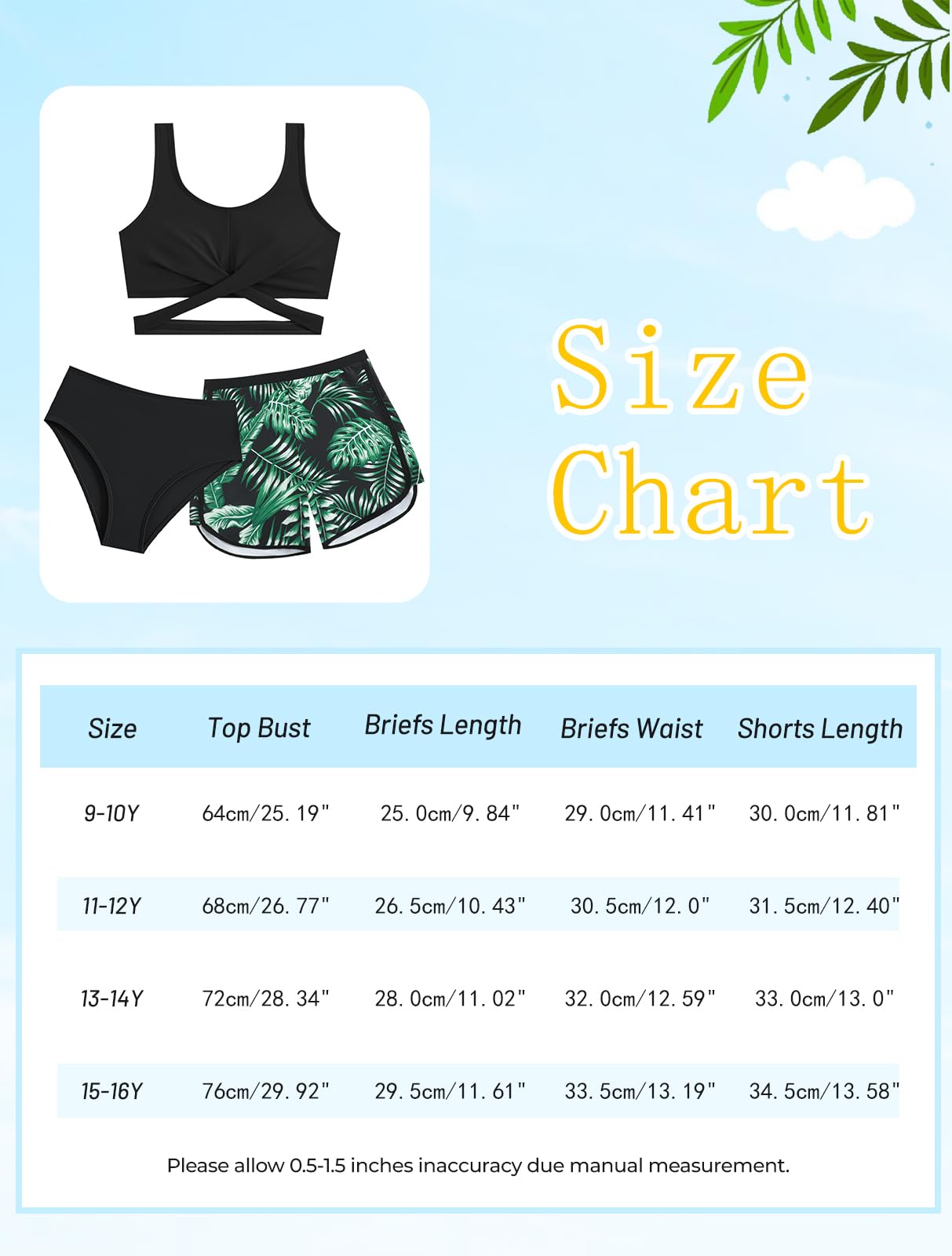 Mädchen Bikini Set 3-teilig mit Badeshorts, Kreuz-Badeanzug für Teenager & Kinder, Modische Badebekleidung für Strand und Pool, 9-14 Jahre (128,134,140,146,152,158,164)