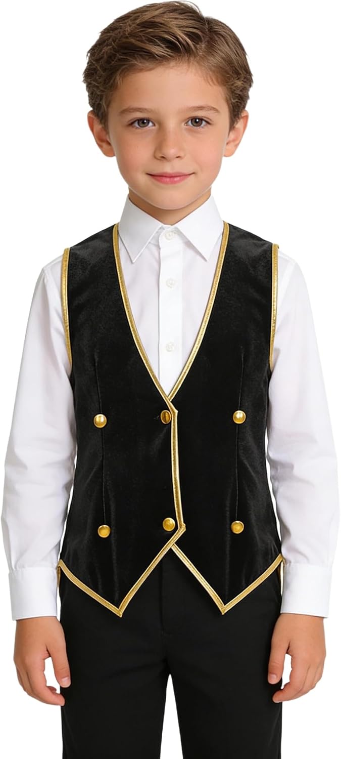 Choomomo Boys Steampunk Tailcoat Vest Kids Medieval Victorian Sleeveless Vintage Tuxedo Waistcoat