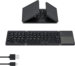 Wigearss Universal Foldable Wireless Keyboard with Touchpad Tri- Folding Portable for Android, Windows System Laptop Tablet Smartphone Device - Gray