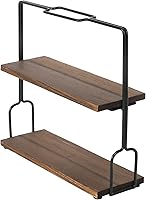 Vista 6 de MyGift Soporte rústico de 2 niveles para servir postres para cupcakes, madera marrón quemada y metal negro mate rectangular estante de exhibición