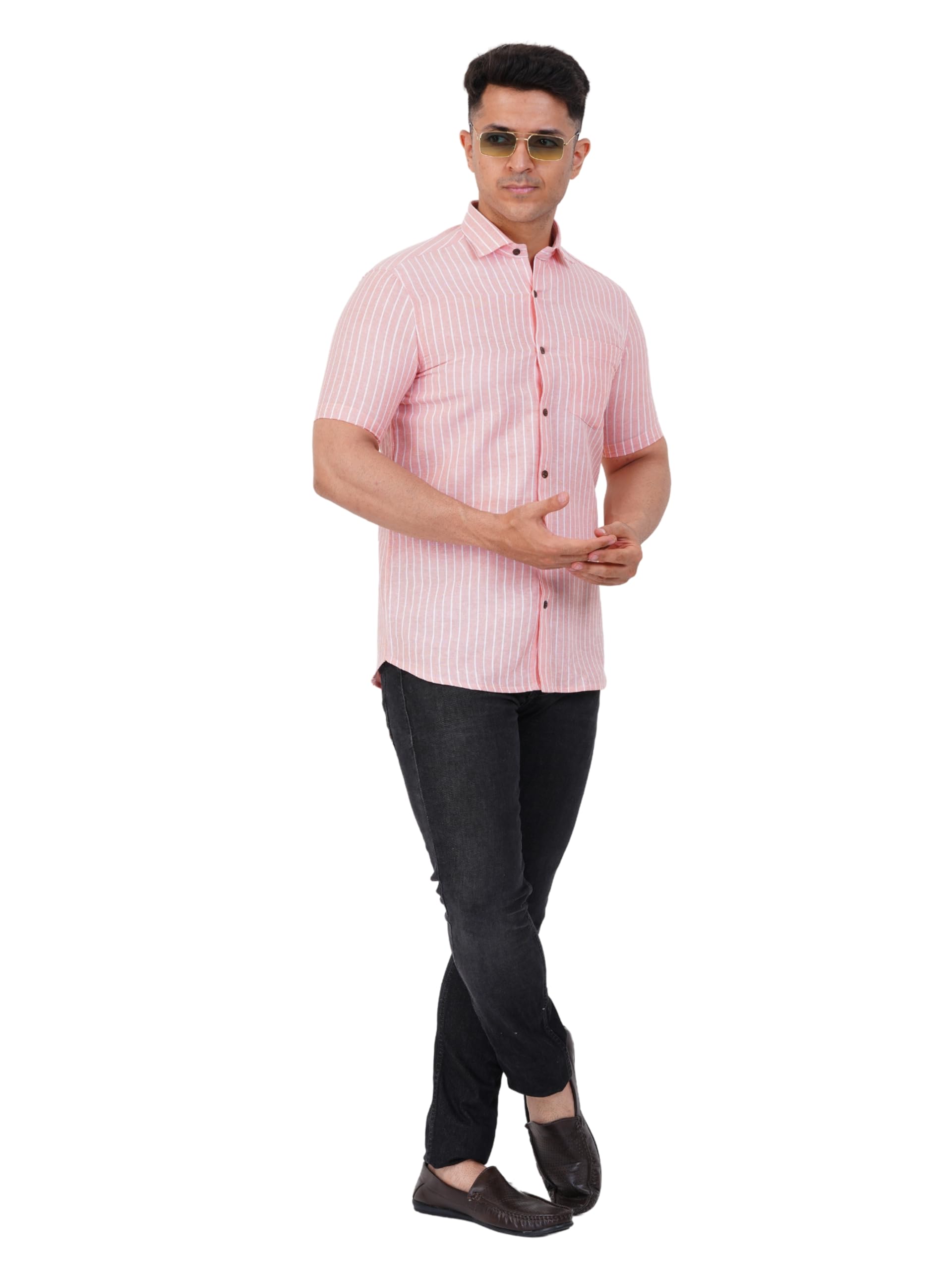 Camicia casual da uomo a righe in cotone vestibilità regolare