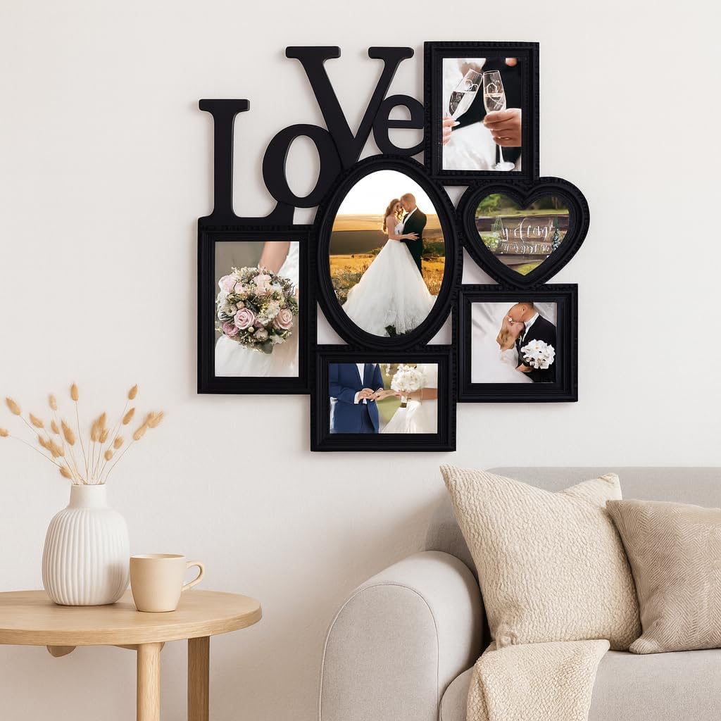 Decorative Wall Hanging Love Collage Picture Frame 6 Option, Black