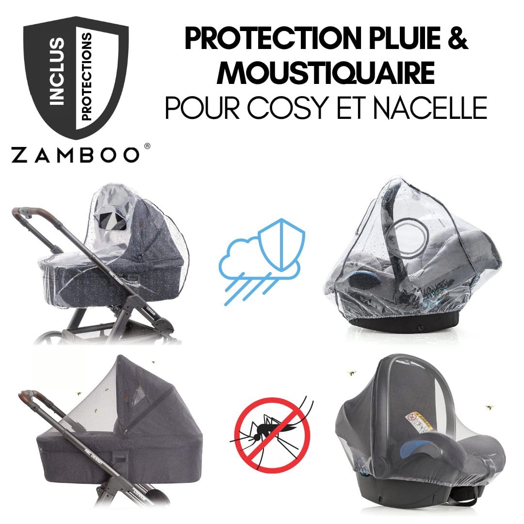 hauck Poussette 3 en 1 Vision X avec Siege Auto i-Size et Accessoires – Poussette Pliable Compacte Jusqu’à 25 kg, Set Complet avec Cosy Bebe et Nacelle, Noir Chiné