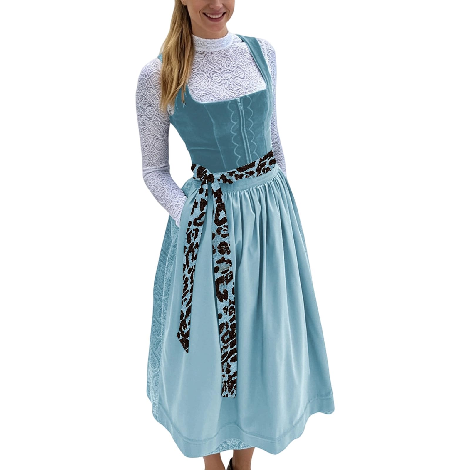 SKFLABOOF Dirndl Damen Oktoberfest Outfit Midi Dirndlkleid Trachtenkleid Kleidung Knielang Trachtenmode Tracht Kleid Dirndlkleid Trachtenkleid