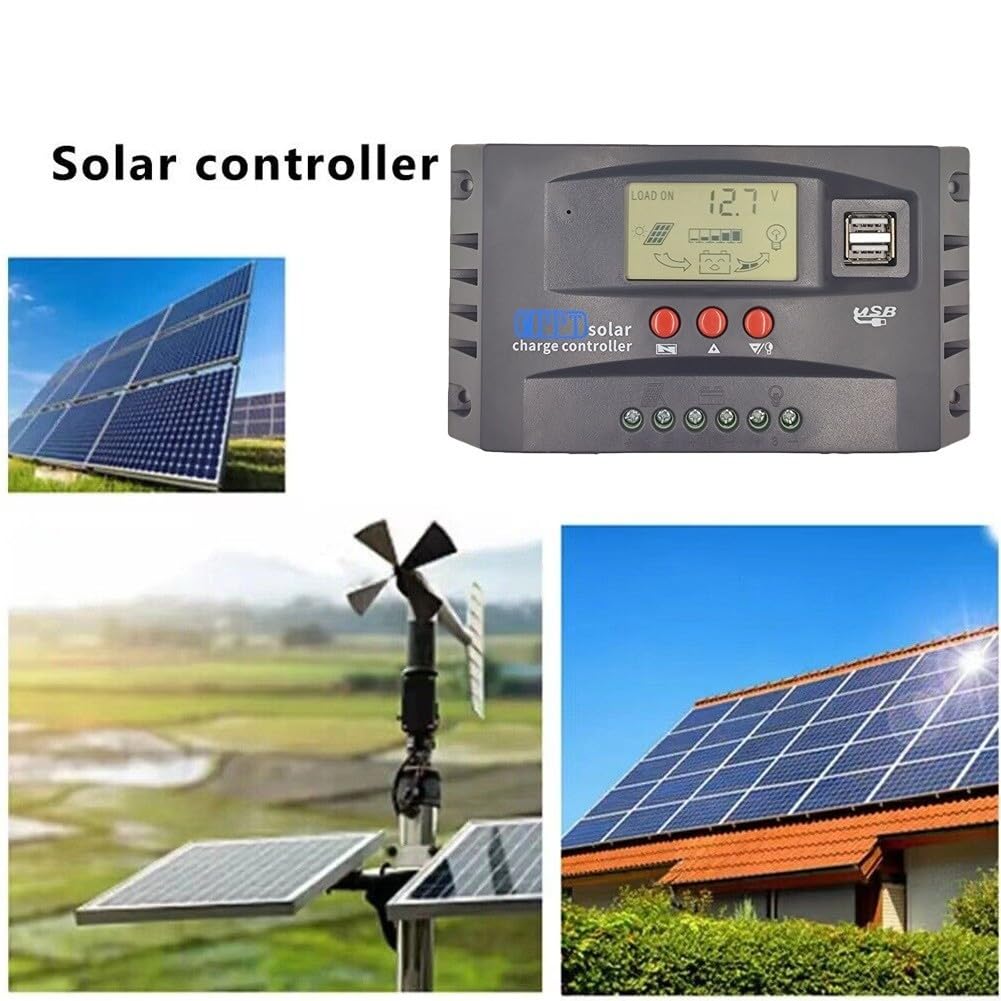 Zonnepanelen Batterij Laadregelaar, MPPT 30-100A LCD Zonnepaneel Regelaar Batterij Laadregelaar 12V/24V voor Zonnestelsel (60A
