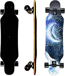 Mini Cruiser Longboard, skate de roda larga de 78 cm, skate estável para iniciantes e fácil de controlar, adequado para passeios em parques e ruas, padrão de chama exclusivo