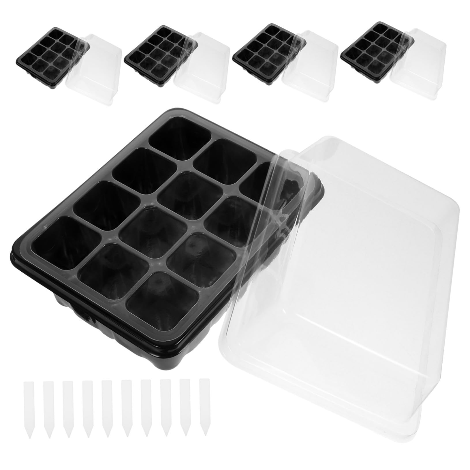 BESPORTBLE 4sets Vassoio Germinazione Per Piante Kit Starter Per Semina Con Etichette Per Giardinaggio Casa e Serra Vassoi Neri Etichette