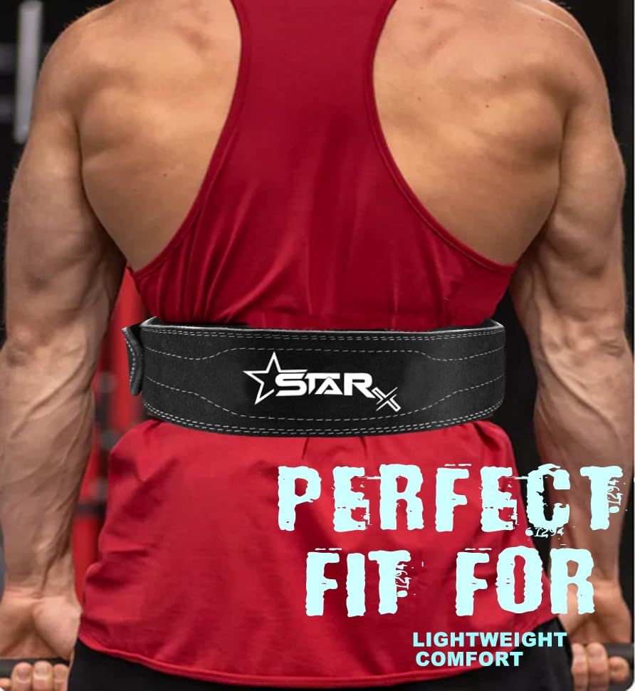 Image of StarX Panther Suede Leather Powerlifting Gym Belt for Men & Women, Heavy Workout Weight Lifting Belt for Deadlift, Squat & Back Support, Adjustable Waist Belt for Gym Training (S, Black)