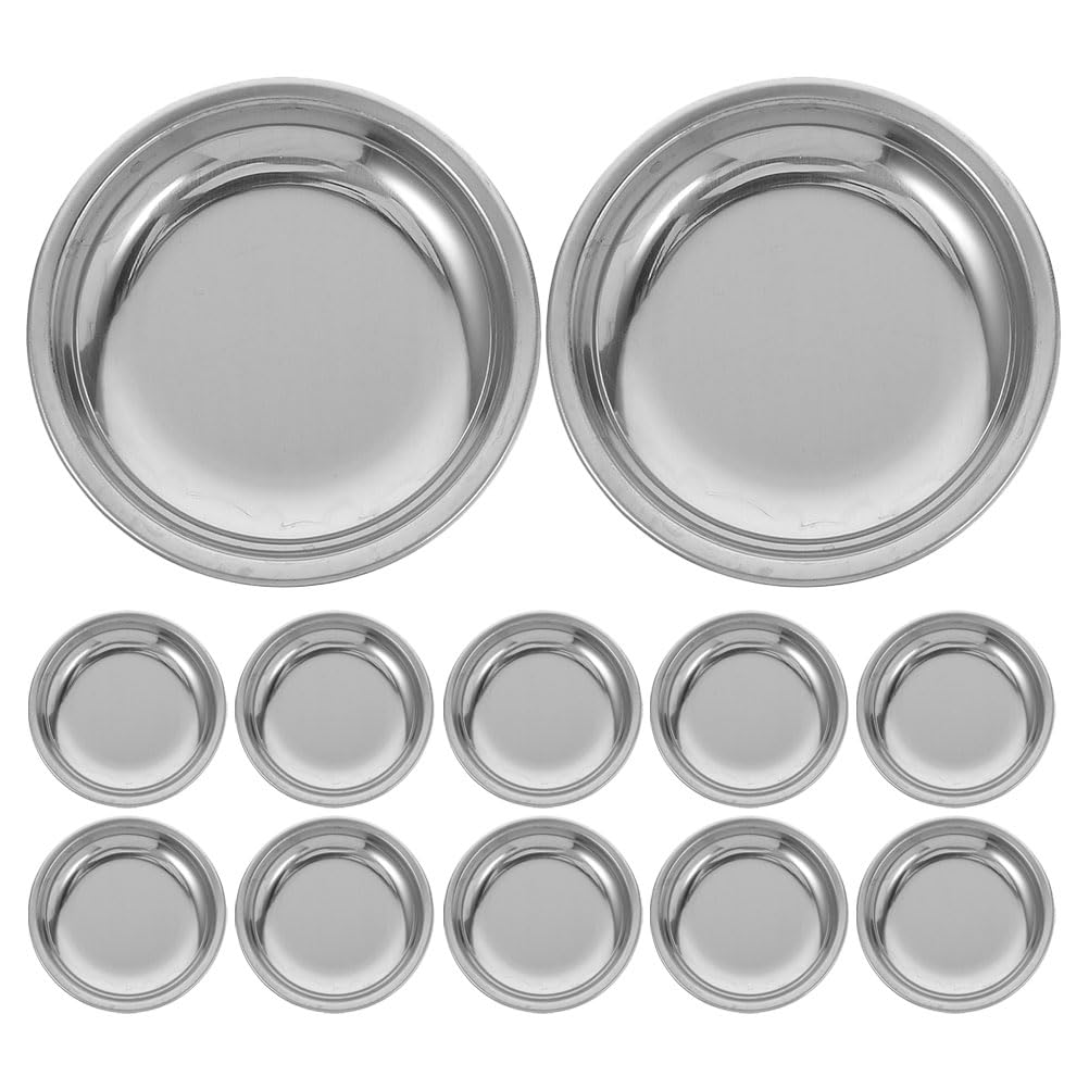 LUOZZY 12 Pcs Stainless Steel Tea Bag Holder Coaster Drip Tray Flat Bottom Round Kitchen Home Accessories for Beverage Condiment Serving 6CM