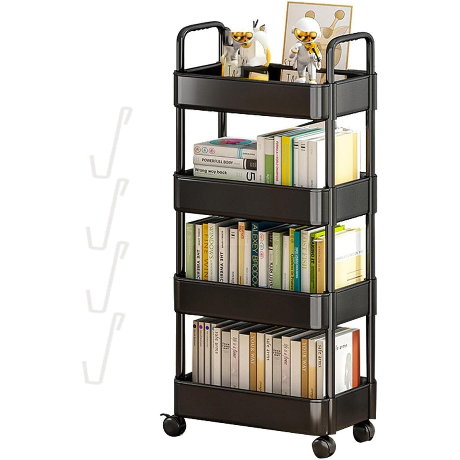 Carrito utilitario rodante de 4 niveles multiusos para cocina, baño, oficina, lavandería y maquillaje, versátil carrito rodante negro