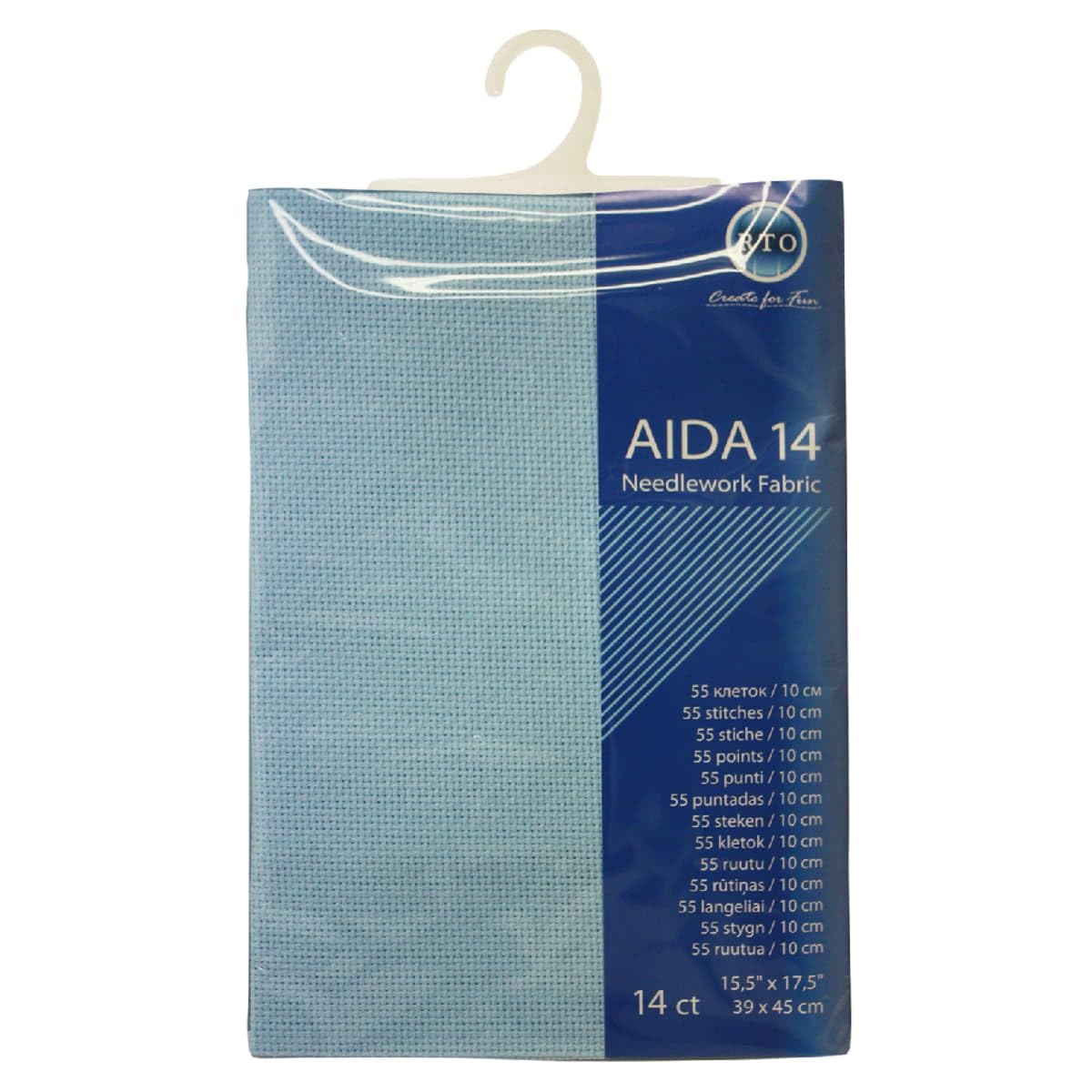 Rto Blue Prepacked Aida Cross Stitch Fabric 14 Count, 39Cm X 45Cm /15.5'' X 17.5''.