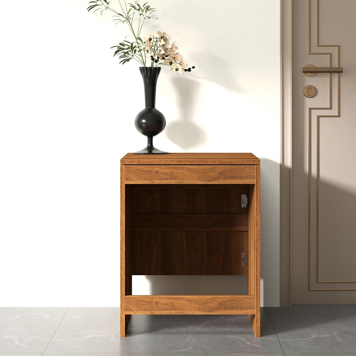 Versteckter Staubsauger-Schrank mit Türen, Platzsparender Holzschrank mit Ausziehbarer Oberseite zum Wasserwechsel, Für Wohnzimmer, Schlafzimmer, Küche(Black)