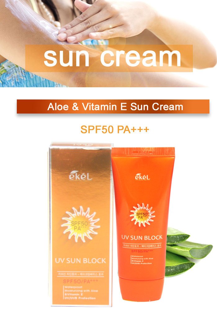 [EKEL] Aloe & Vitamin E Sun Block Cream SPF50 PA+++ 70ml X 5EA / UV Protection/Makeup Base effect/Waterproof/Korean Cosmetics