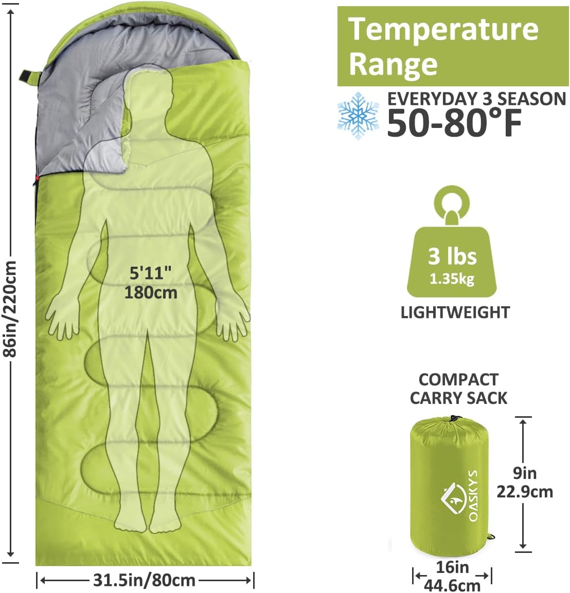  Camping Sleeping Bag - 3 Season Warm & Cool Weather - Summer Spring Fall Lightweight Waterproof for Adults Kids - Camping Essentials Gear Accessories Hiking Sleep Must Haves thumbnail