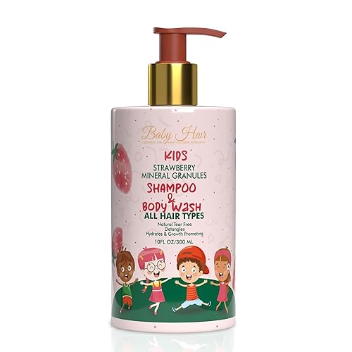 Baby Hair - Champú y gel de baño para niños de fresa mineral, champú sin lágrimas sin sulfato para niños y gel de baño, champú para niños con aceite